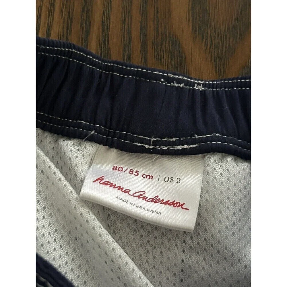 Hanna Andersson Shark Print Swim Shorts‎ Sz 2 / 80 cm Blue White Trunks toddler
